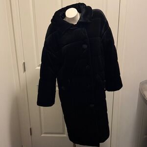 Women's Classic Velvet Like Black Puffer Coat